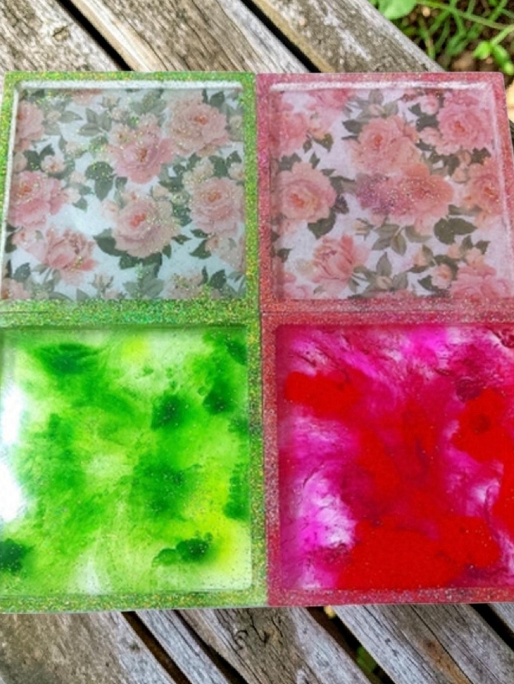 Handcrafted Resin Coaster Set Of 4 Rose Garden Theme